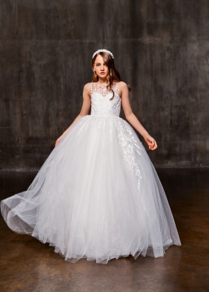 Beaded White Lace Glitter Tulle Latest Flower Girl Dress